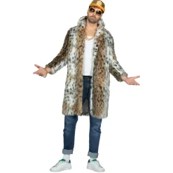 NEU Herren-Kostüm Zuhälter Pelzmantel, Leopard, lang, Gr. S