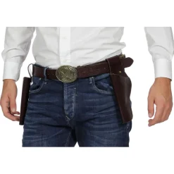 NEU Holstergürtel / Pistolenholster doppelt mit Patronen, braun, 135cm
