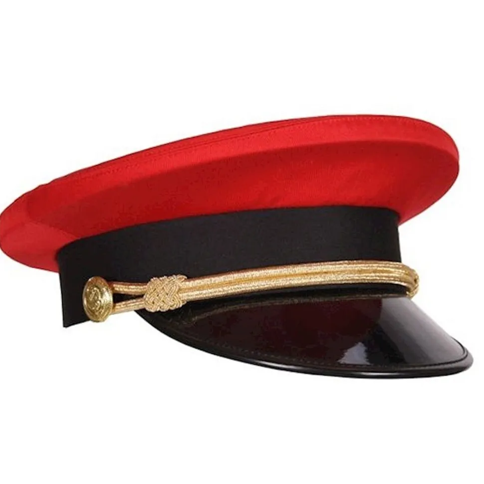 NEU Hut Chauffeur / Pförtner Deluxe, rot mit schwarzem Schirm, KW 57