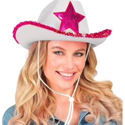 NEU Hut Cowgirl, weiß mit pinkem Stern aus Pailletten