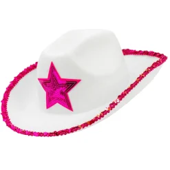 NEU Hut Cowgirl, weiß mit pinkem Stern aus Pailletten