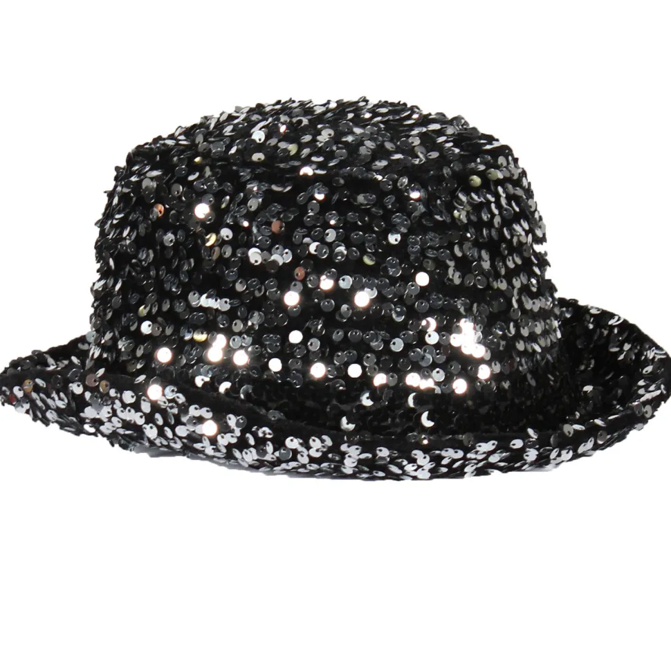 NEU Hut Melone Deluxe mit Pailletten in silber-schwarz, Kopfweite 57-58cm