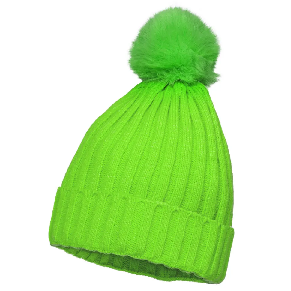 NEU Hut Mütze Skifahrer mit Bommel, Pudelmütze, Neon-Grün