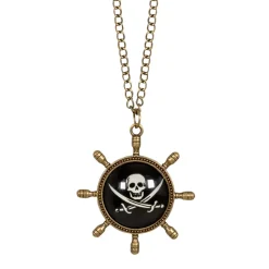 NEU Kette Pirat mit Totenkopf-Medallion, schwarz-gold