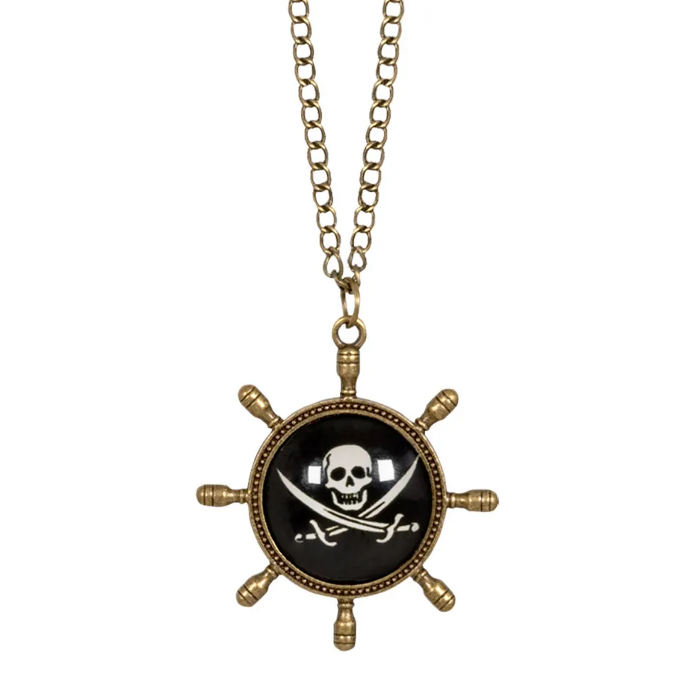 NEU Kette Pirat mit Totenkopf-Medallion, schwarz-gold