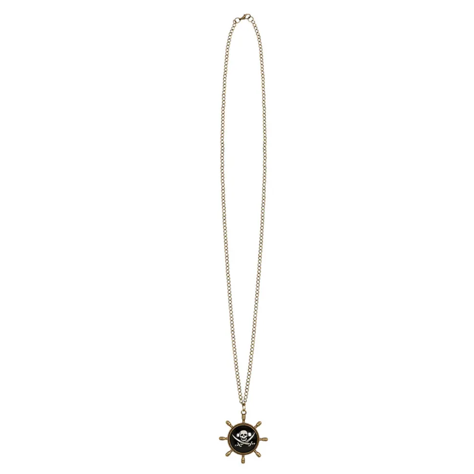 NEU Kette Pirat mit Totenkopf-Medallion, schwarz-gold