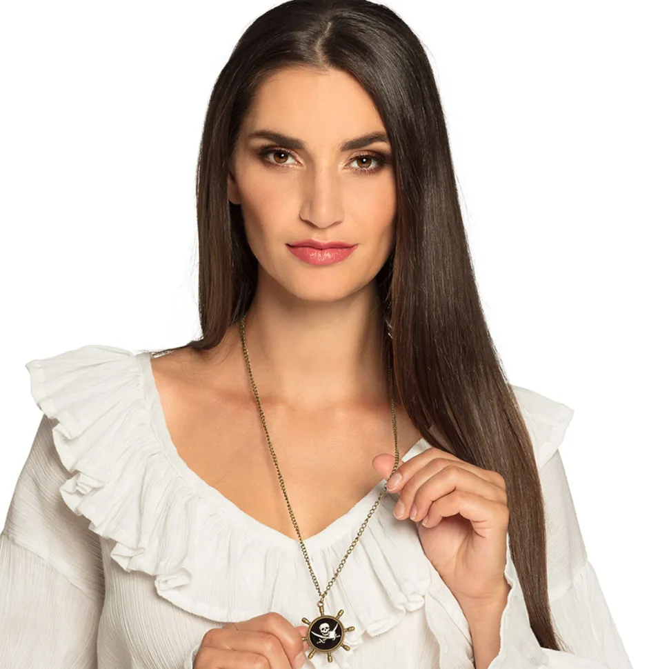 NEU Kette Pirat mit Totenkopf-Medallion, schwarz-gold