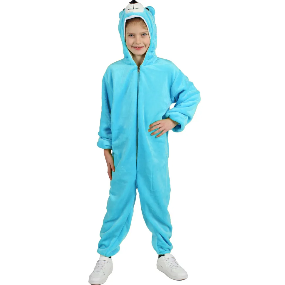 NEU Kinder-Kostüm Fantasy-Bär aus dickem Plüsch, Overall, blau, Gr. 98-104