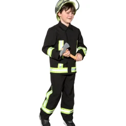NEU Kinder-Kostüm Feuerwehr, zweiteiliges Feuerwehrkostüm, schwarz, Gr. 104