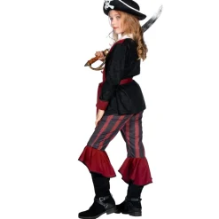 NEU Kinder-Kostüm Piratin, 3-tlg. mit Hose, Jacke und Gürtel, burgund-schwarz, Gr. 116