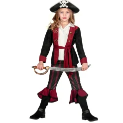 NEU Kinder-Kostüm Piratin, 3-tlg. mit Hose, Jacke und Gürtel, burgund-schwarz, Gr. 116