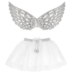 NEU Kinder-Kostüm Set Engelchen mit Flügel und Tutu, silber, Einheitsgröße