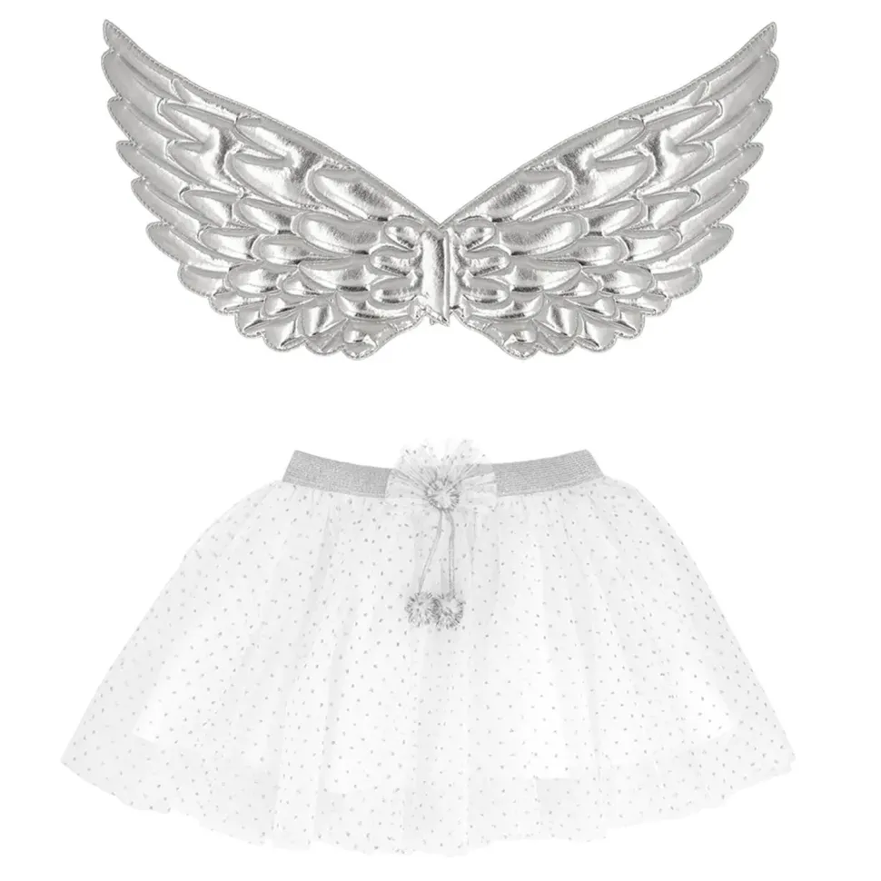 NEU Kinder-Kostüm Set Engelchen mit Flügel und Tutu, silber, Einheitsgröße