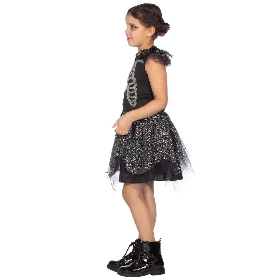 NEU Kinder-Kostüm Skelett-Kleid mit Glitzersteinen, Gr. 104