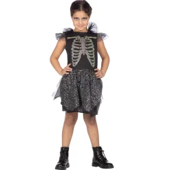 NEU Kinder-Kostüm Skelett-Kleid mit Glitzersteinen, Gr. 104