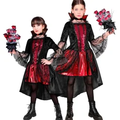 NEU Kinder-Kostüm Vampirin, Kleid mit Halskette, schwarz-rot, Gr. 116, für Kinder von 4-5 Jahren