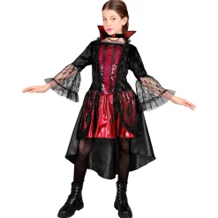 NEU Kinder-Kostüm Vampirin, Kleid mit Halskette, schwarz-rot, Gr. 116, für Kinder von 4-5 Jahren