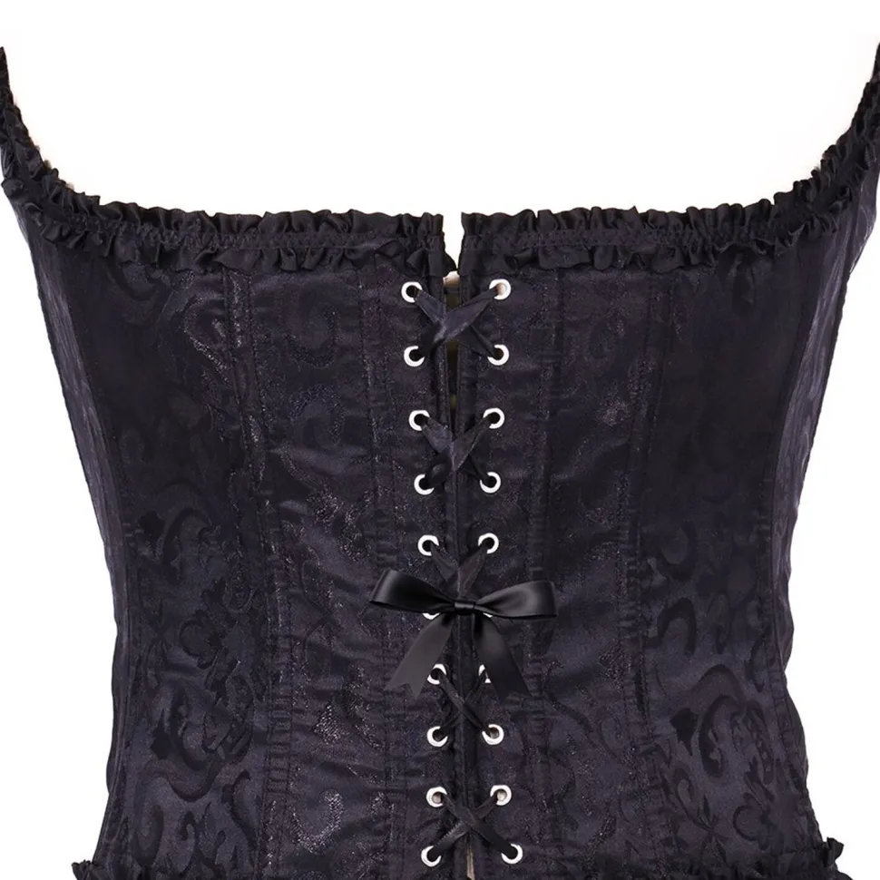 NEU Korsage Deluxe mit Muster und Rüschen, schwarz, Gr. S