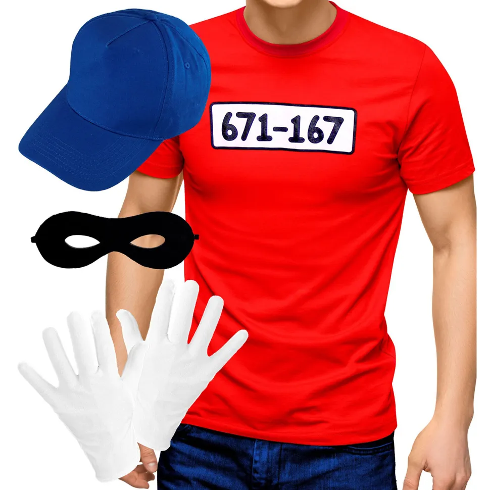 NEU Kostüm-Set Diebesbande, mit Shirt, Handschuhen, Mütze und Augenmaske, Gr. M-L