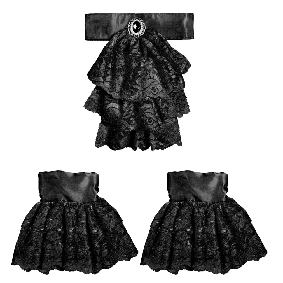 NEU Kostüm-Zubehör-Set Spitzen-Jabot und Manschetten, schwarz