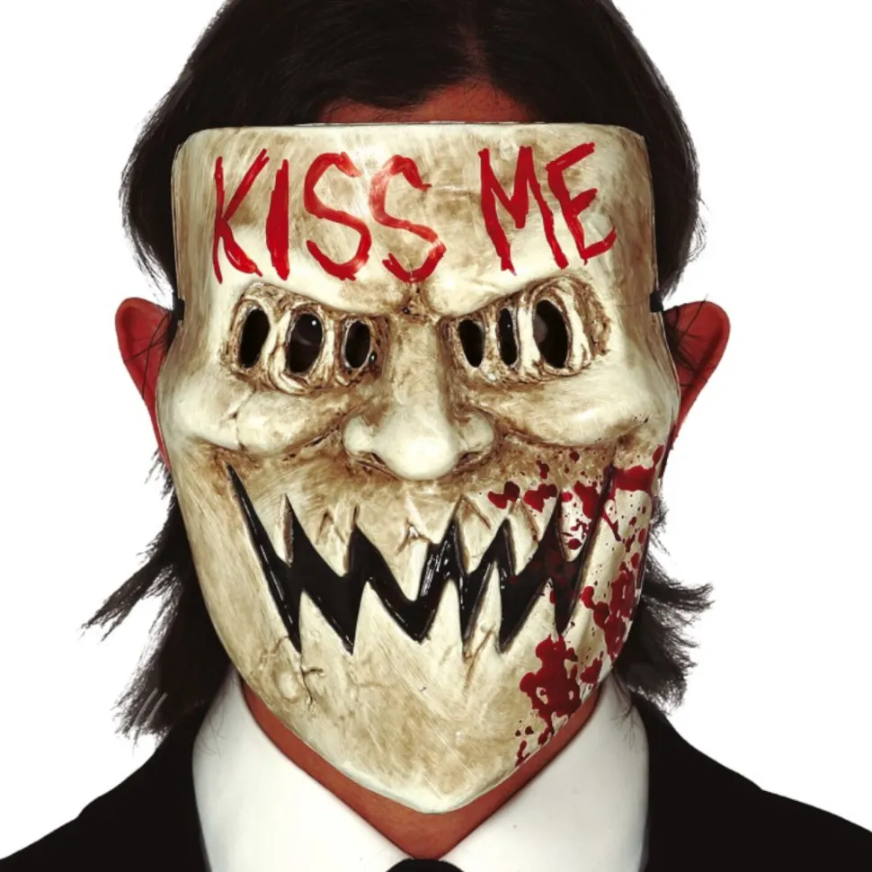 NEU Kunststoff-Maske Kiss Me, mit blutigem Schriftzug