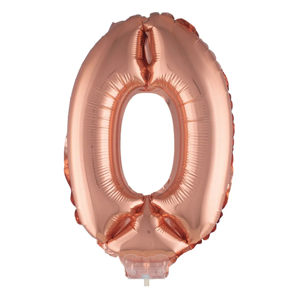 NEU Mini-Folienballon am Papierstäbchen, Zahl 0, rosé-gold / kupfer, ca. 40cm