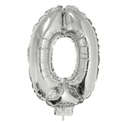 NEU Mini-Folienballon am Papierstäbchen, Zahl 0, silber, ca. 40cm