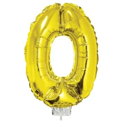 NEU Mini-Folienballon am Papierstäbchen, Zahl 0, gold, ca. 40cm