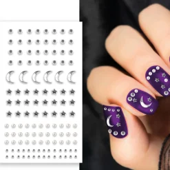 NEU Nagelsticker silber, unterschiedliche Formen, Karte mit 115 Stück