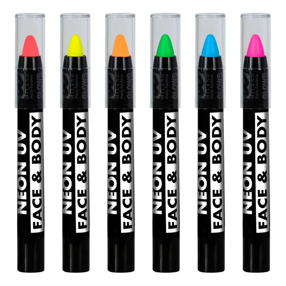 NEU Neon-Schminkstifte auf Wasserbasis, 6er-Set, leuchtet unter UV-Licht