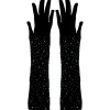 NEU Netzhandschuhe mit Strasssteinen, 30cm, schwarz