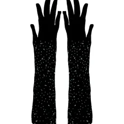 NEU Netzhandschuhe mit Strasssteinen, 30cm, schwarz