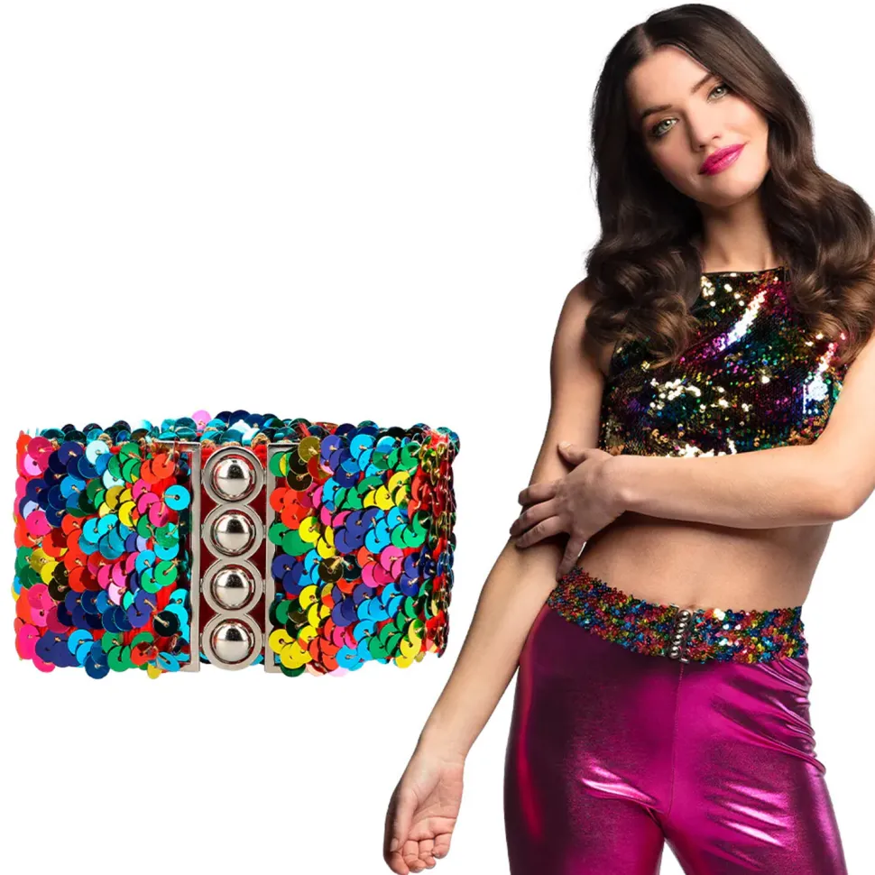 NEU Pailletten-Gürtel Regenbogen-Stretch, 60-110cm