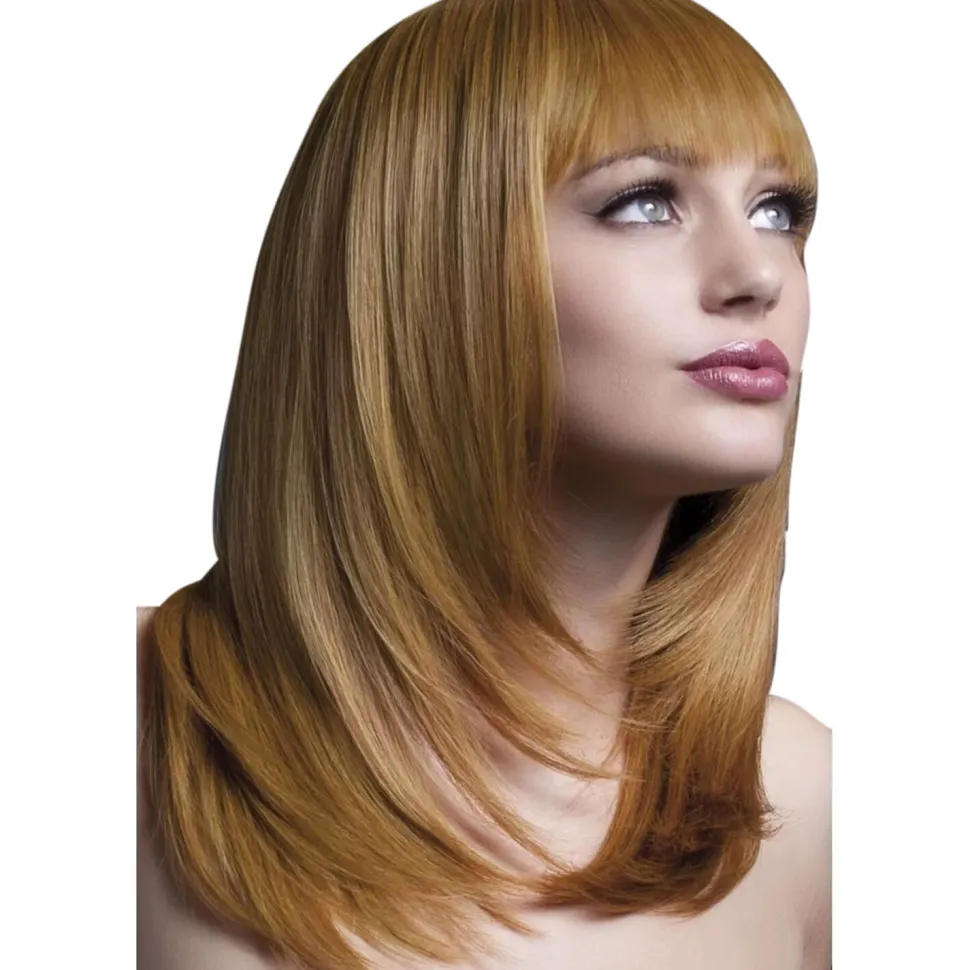 NEU Perücke Damen Tanja Langhaar, Gefederter Schnitt, Premium-Qualität, kastanienbraun