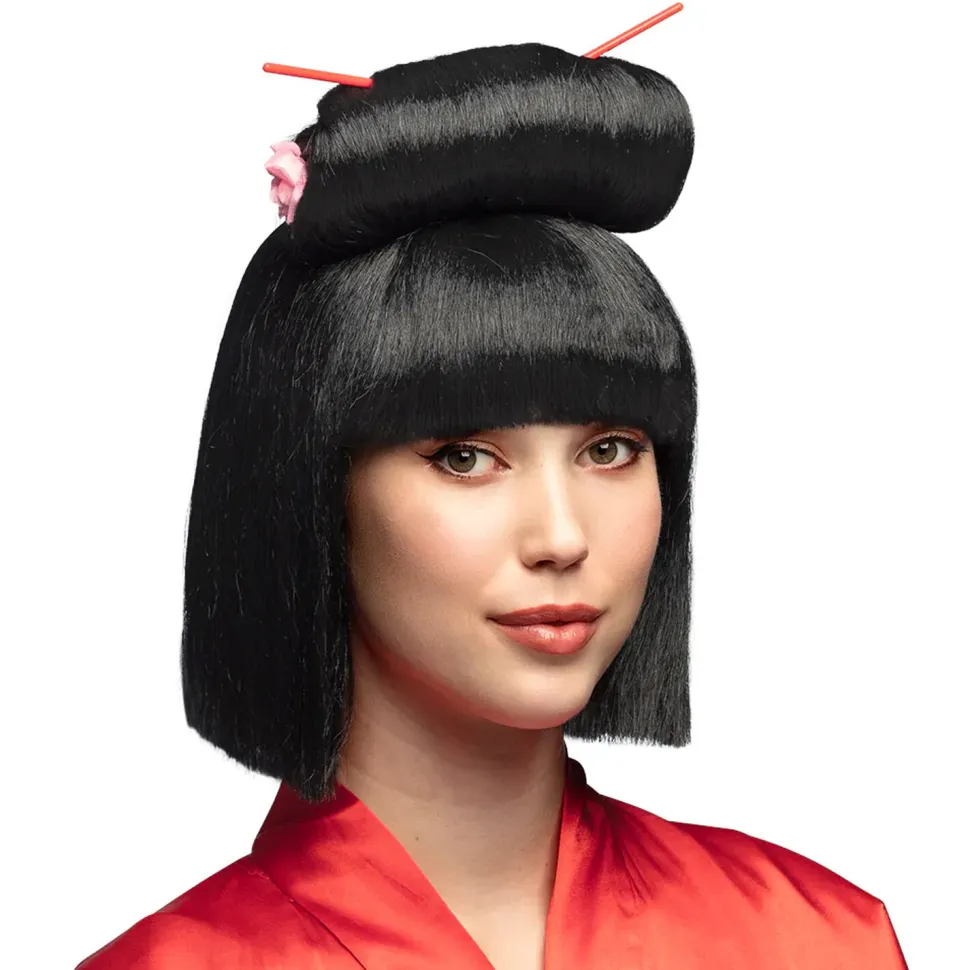 NEU Perücke Maiko, schwarz, mit Stäbchen