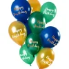 NEU Premium-Latex-Luftballons Happy Birthday, Green-Gold, 33cm, 12 Stk.