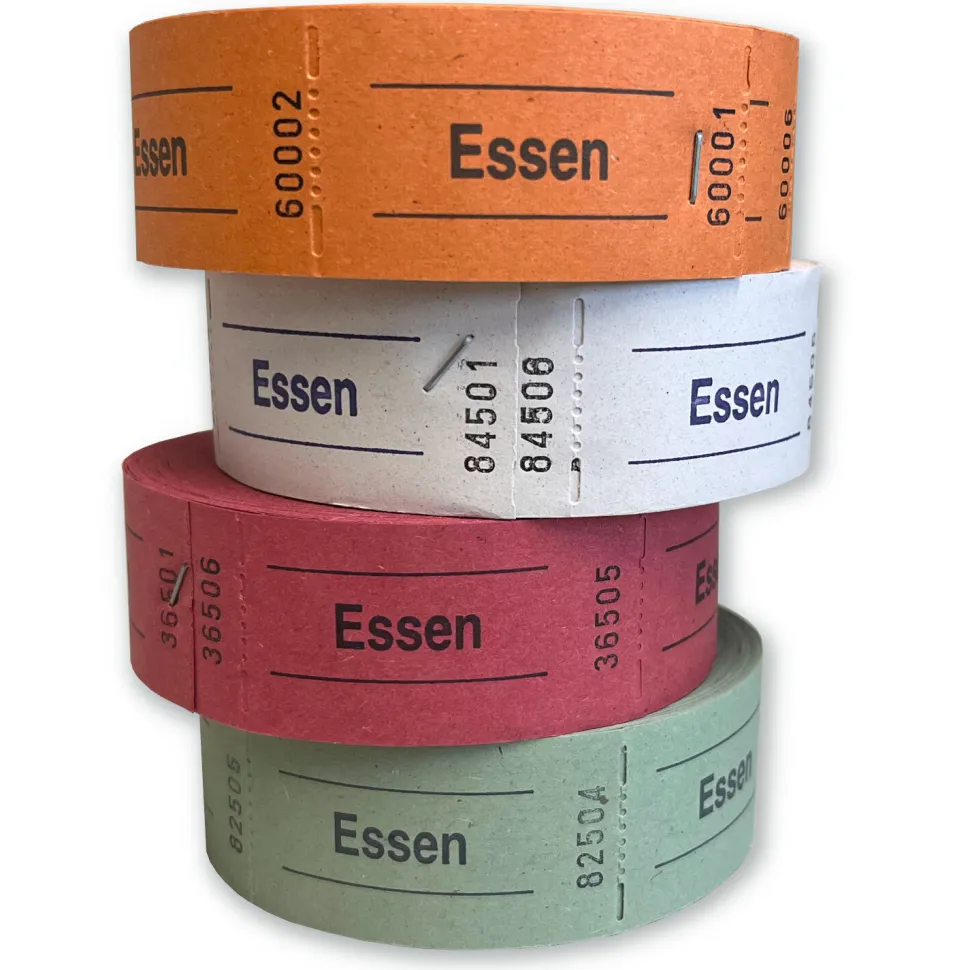 NEU Rollen-Gutscheine / Wertmarken Aufdruck Essen, 1000 perforierte Abrisse, weiß