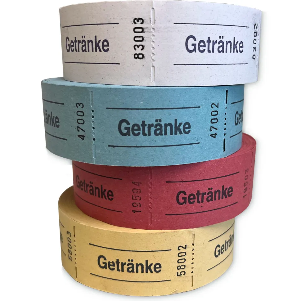 NEU Rollen-Gutscheine / Wertmarken Aufdruck Getränke, 1000 perforierte Abrisse, weiß