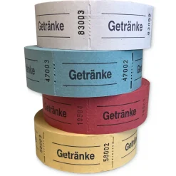 NEU Rollen-Gutscheine / Wertmarken Aufdruck Getränke, 500 perforierte Abrisse, weiß