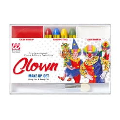NEU Schminkset Clown, mit 4 Schminkstiften, Make-Up und Pinsel