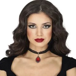 NEU Spitzen-Halsband mit Rubinanhänger