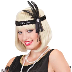 NEU Stirnband Charleston, mit Pailletten und Federn, schwarz