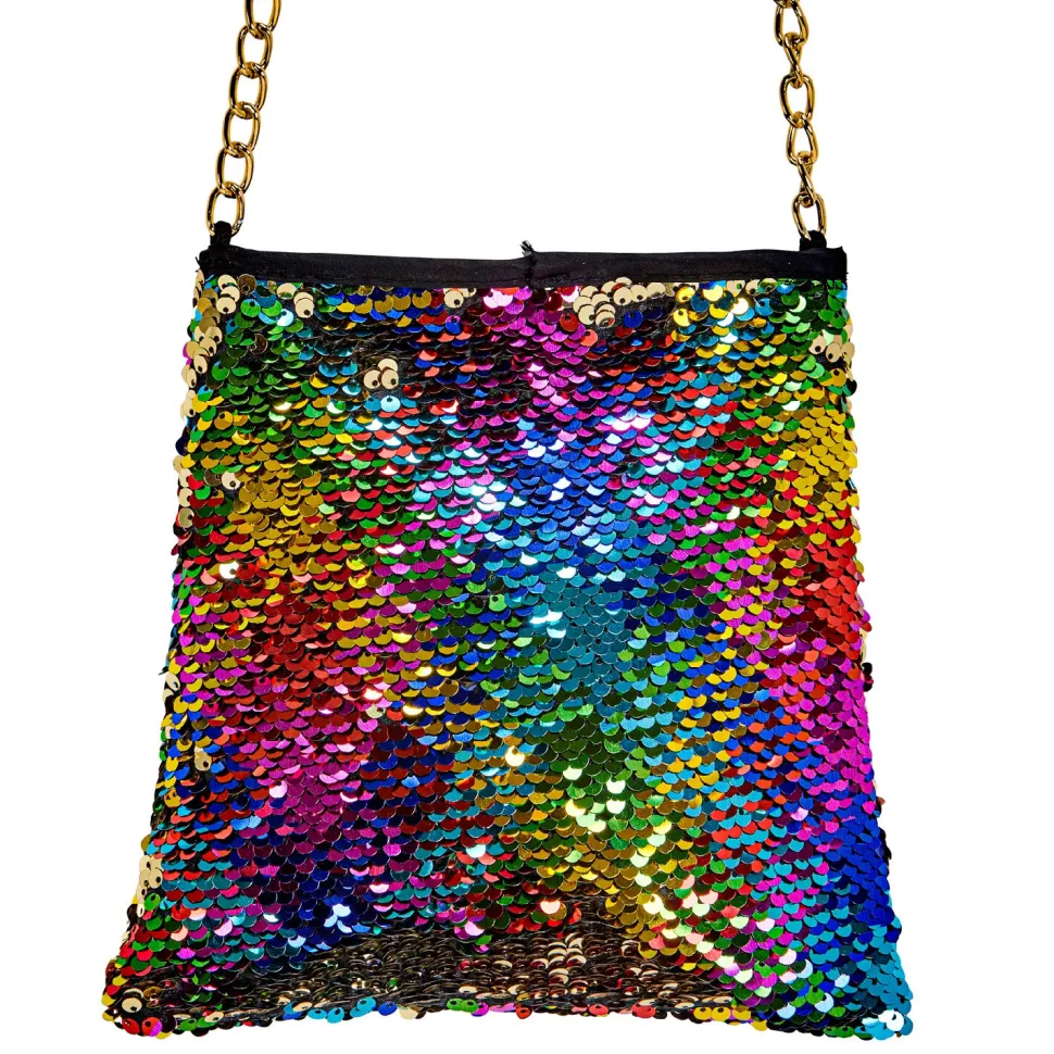 NEU Tasche mit Wendepailletten Regenbogen / Gold, 20 cm