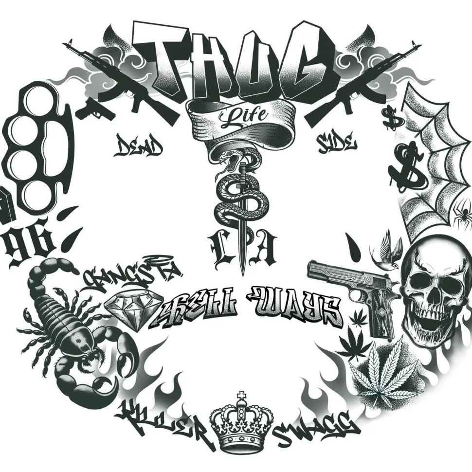 NEU Temporäres Gesichts-Tattoo Thug Life, 30x13cm