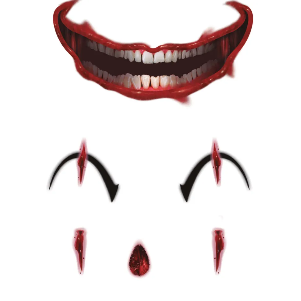 NEU Temporäres Tattoo Halloween Blutiger Clown, 30x14cm