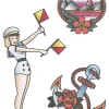 NEU Temporäres Tattoo-Motiv Reality, 10,5 x 14,8cm, Maritim Matrosin Pin Up Set, Girl, Anker und Leuchtturm