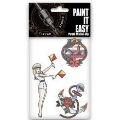 NEU Temporäres Tattoo-Motiv Reality, 10,5 x 14,8cm, Maritim Matrosin Pin Up Set, Girl, Anker und Leuchtturm