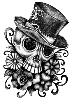NEU Temporäres Tattoo-Motiv Reality, 10,5 x 14,8cm, Prison Totenkopf mit Blüten