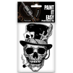 NEU Temporäres Tattoo-Motiv Reality, 10,5 x 14,8cm, Prison Totenkopf mit Spielkarten
