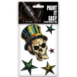 NEU Temporäres Tattoo-Motiv Reality, 10,5 x 14,8cm, Vintage Totenkopf und Sterne
